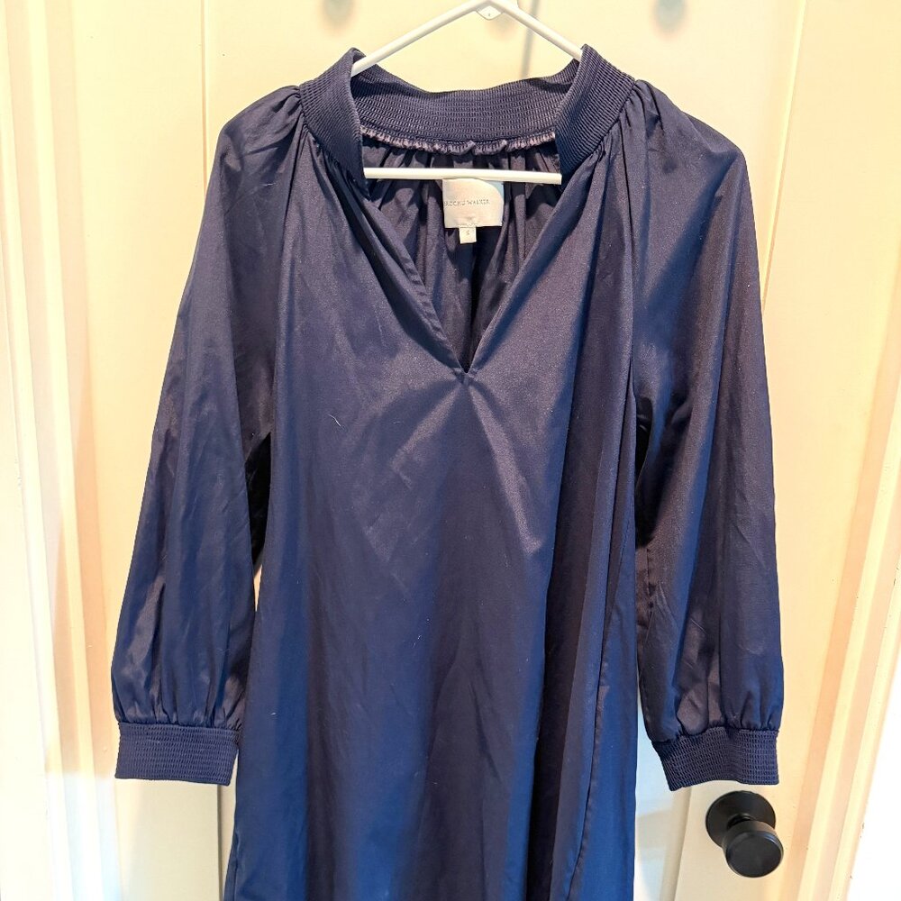Brochu Walker Navy V-Neck Dress, Cuffed Sleeves, Size Small, Like New